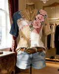 Women's Summer Contrast Color Floral Patchwork Short-Sleeve V-Neck Blouse  4181