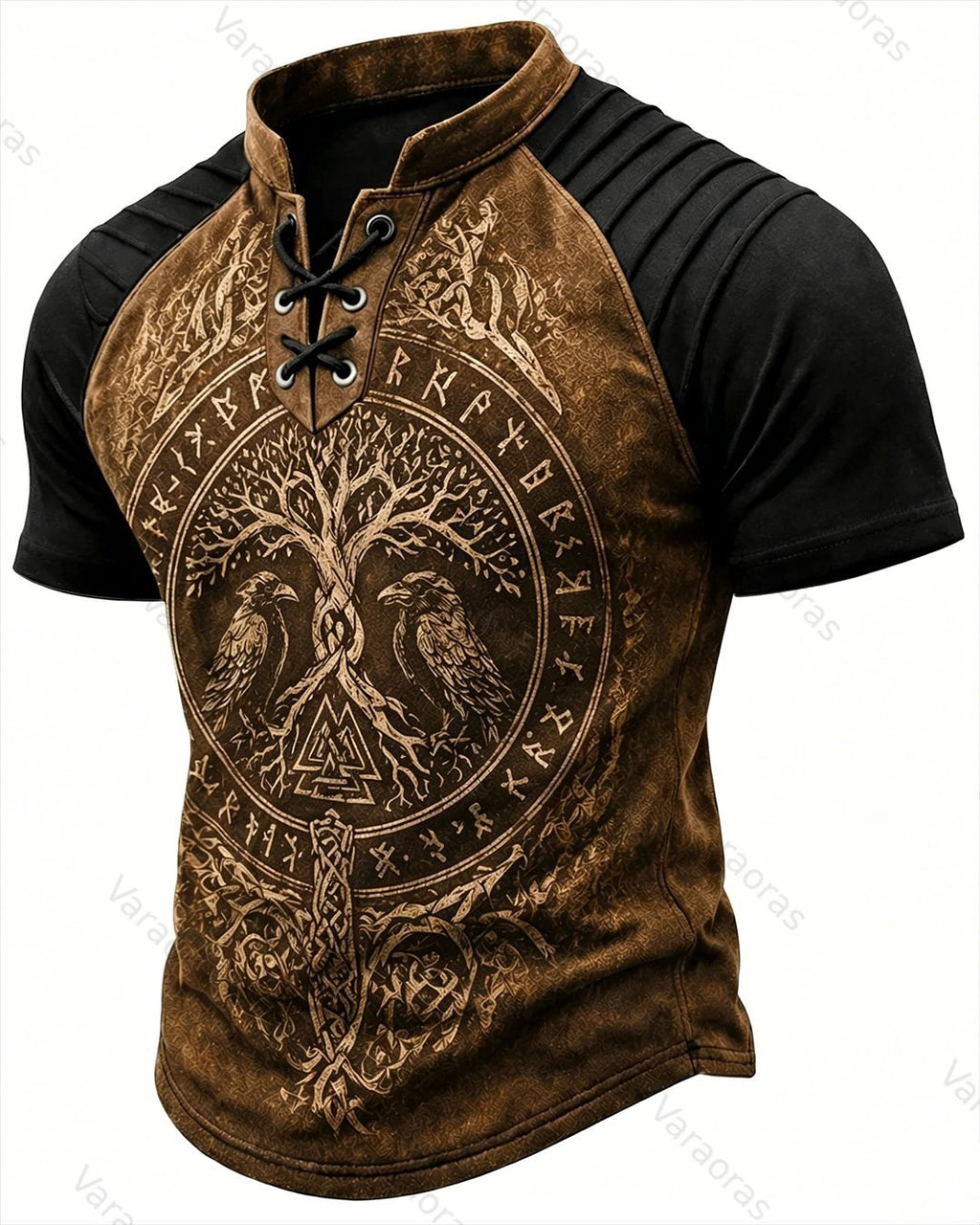 Men's Viking Tree of Life Print Short-Sleeve Henley T-Shirt 4754