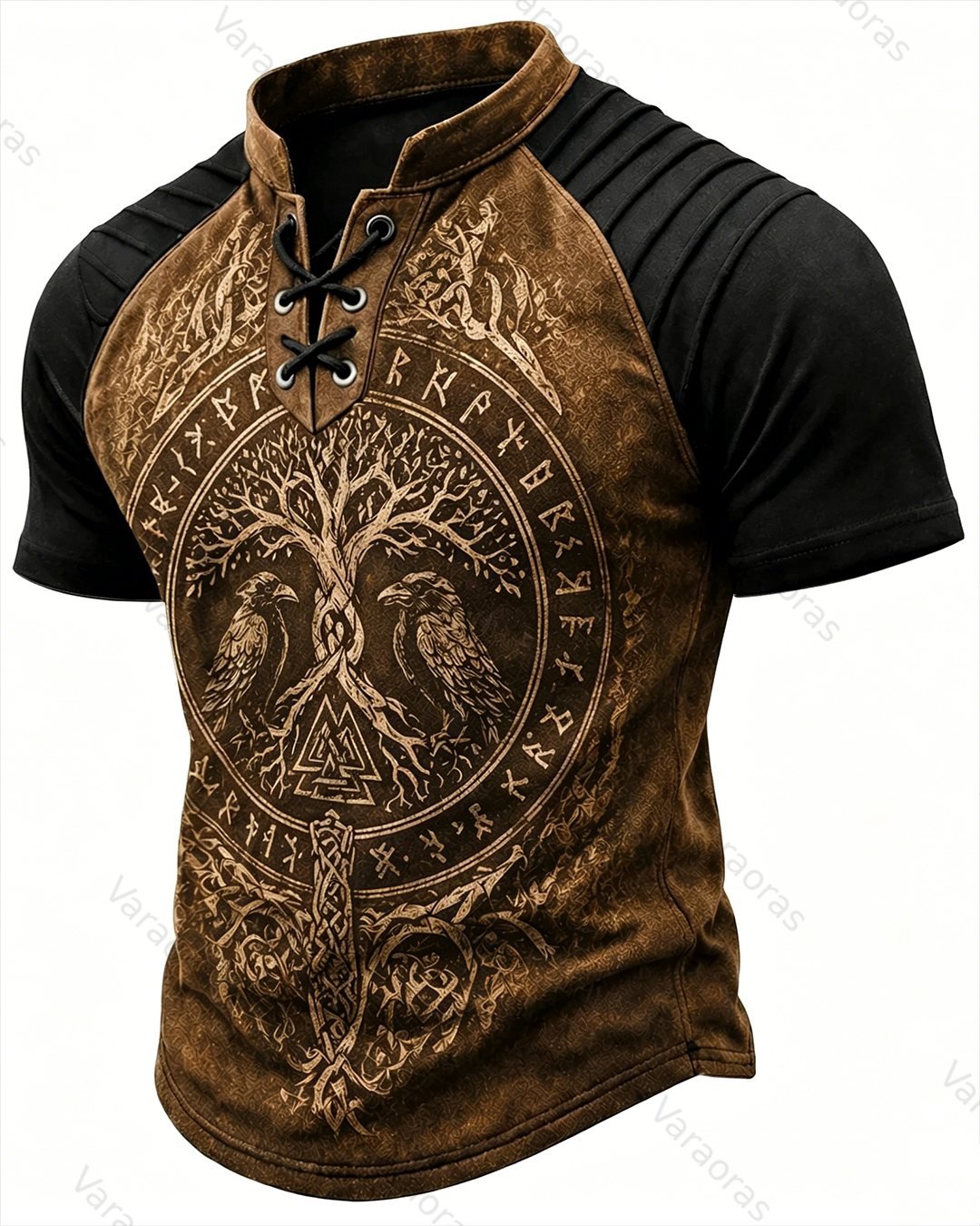 Men's Viking Tree of Life Print Short-Sleeve Henley T-Shirt 4754