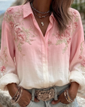Women's Spring/Summer Fashion Floral Embroidered Shirt 7127