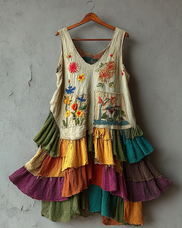 Vintage color-blocked floral mini dress 2874
