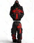 Men's Fashion Color-Block Embroidered Hoodie and Pants Two-Piece Set 7110