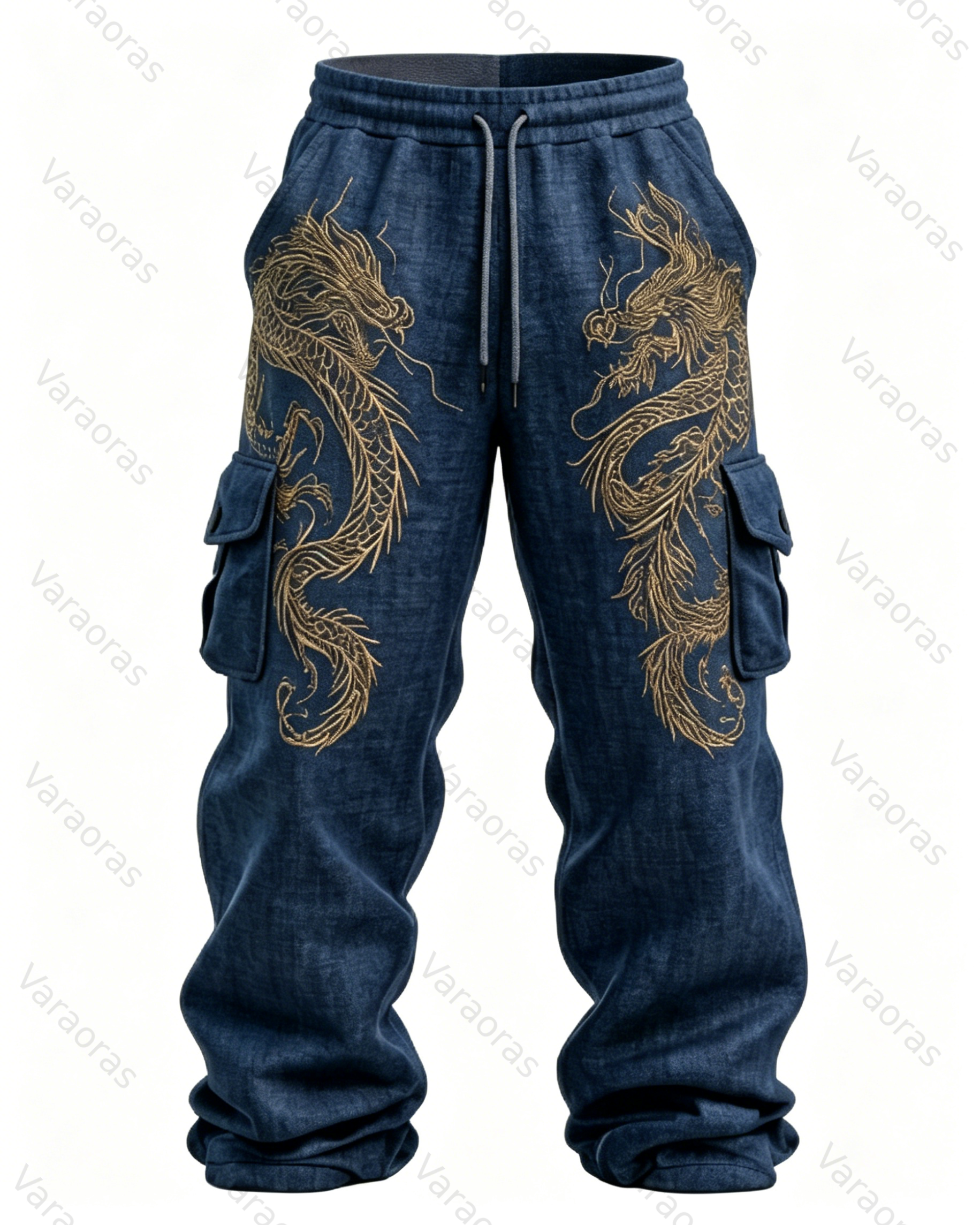 Men's Fashion Viking Contrast Color Embroidered Hoodie & Pants Two-Piece Set 8651