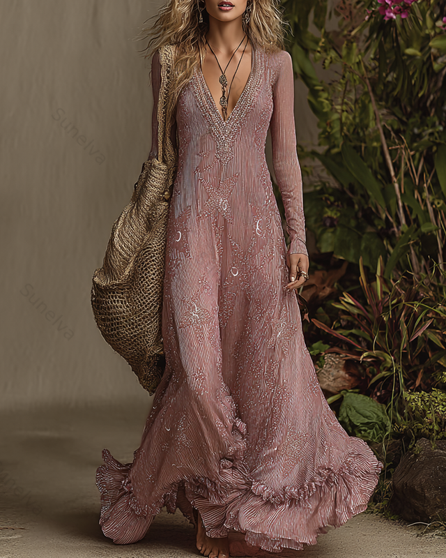 Women's Spring Elegant Star-Moon Irregular Ruffle Dress 3279