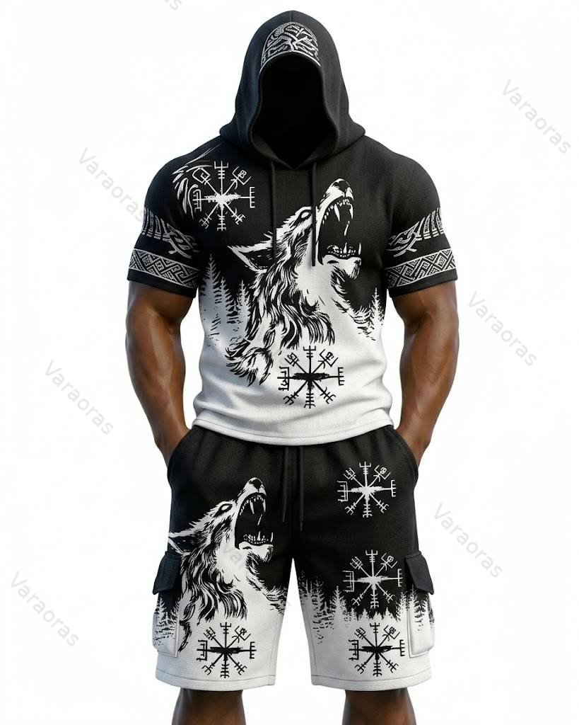 (Short Set) Men's Fashion Embroidered Hoodie and Pants Two-Piece Set  1836