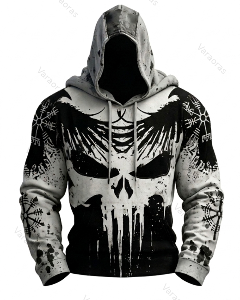 Men's Fashion Viking Contrast Color Embroidered Hoodie & Pants Two-Piece Set 4050