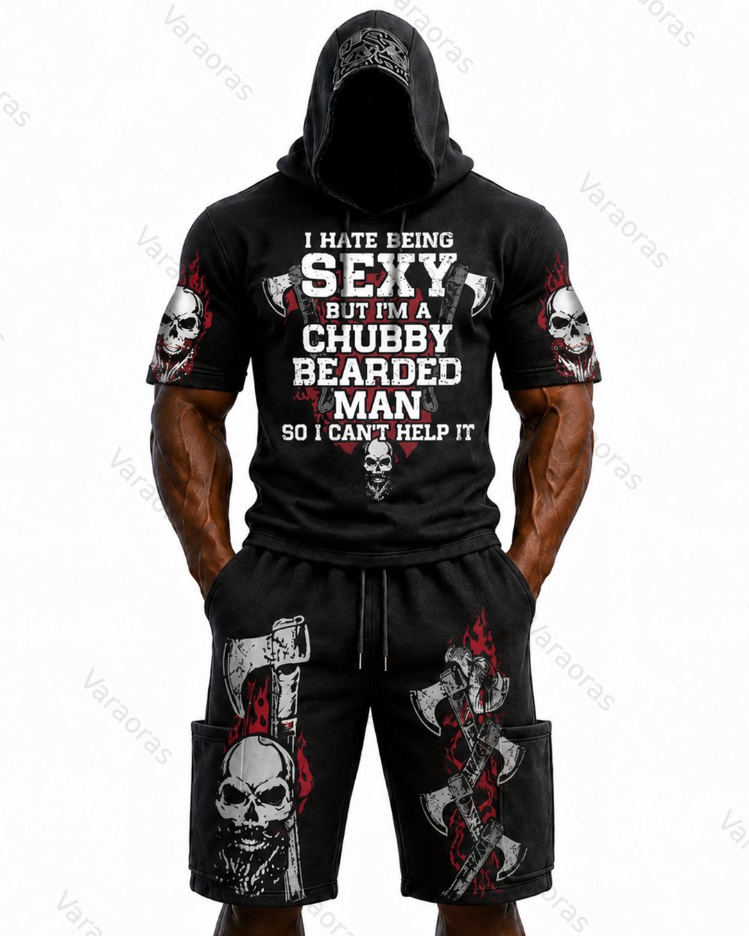 Men's Fashion Skull Print Hoodie & Pants Two-Piece Set 7078