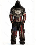 Men's Fashion  Contrast Color Skull Embroidered Hoodie & Pants Two-Piece Set 2799