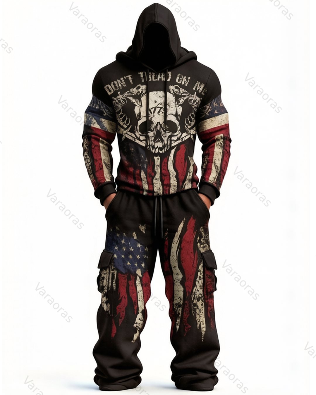 Men's Fashion  Contrast Color Skull Embroidered Hoodie & Pants Two-Piece Set 2799