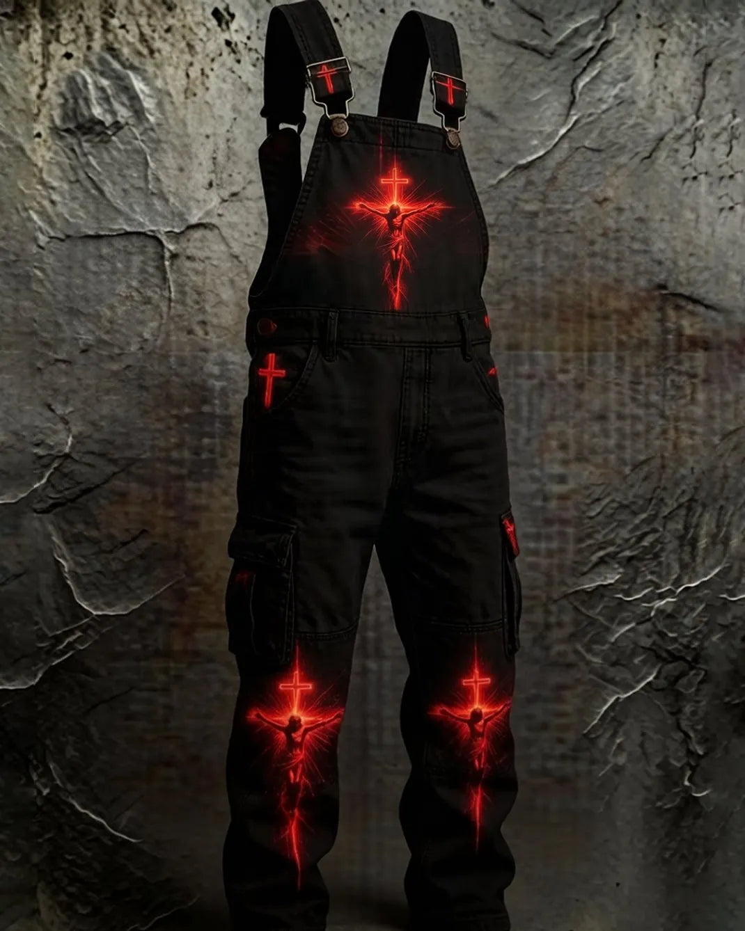 Men's Summer Fashion Faith Cross Print Overalls 1898