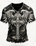 Men's Viking-Style Color-Blocked Embroidered Short-Sleeve T-Shirt 8412