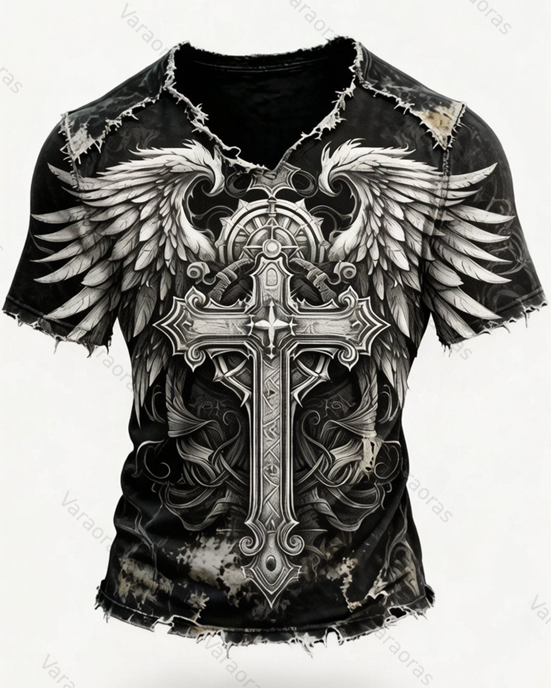 Men's Viking-Style Color-Blocked Embroidered Short-Sleeve T-Shirt 8412