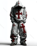 Men's Gradient Viking Cross Hoodie and Pants Two-Piece Set 7329