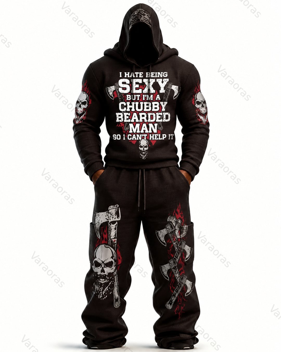 Men's Fashion Skull Print Hoodie & Pants Two-Piece Set 7078