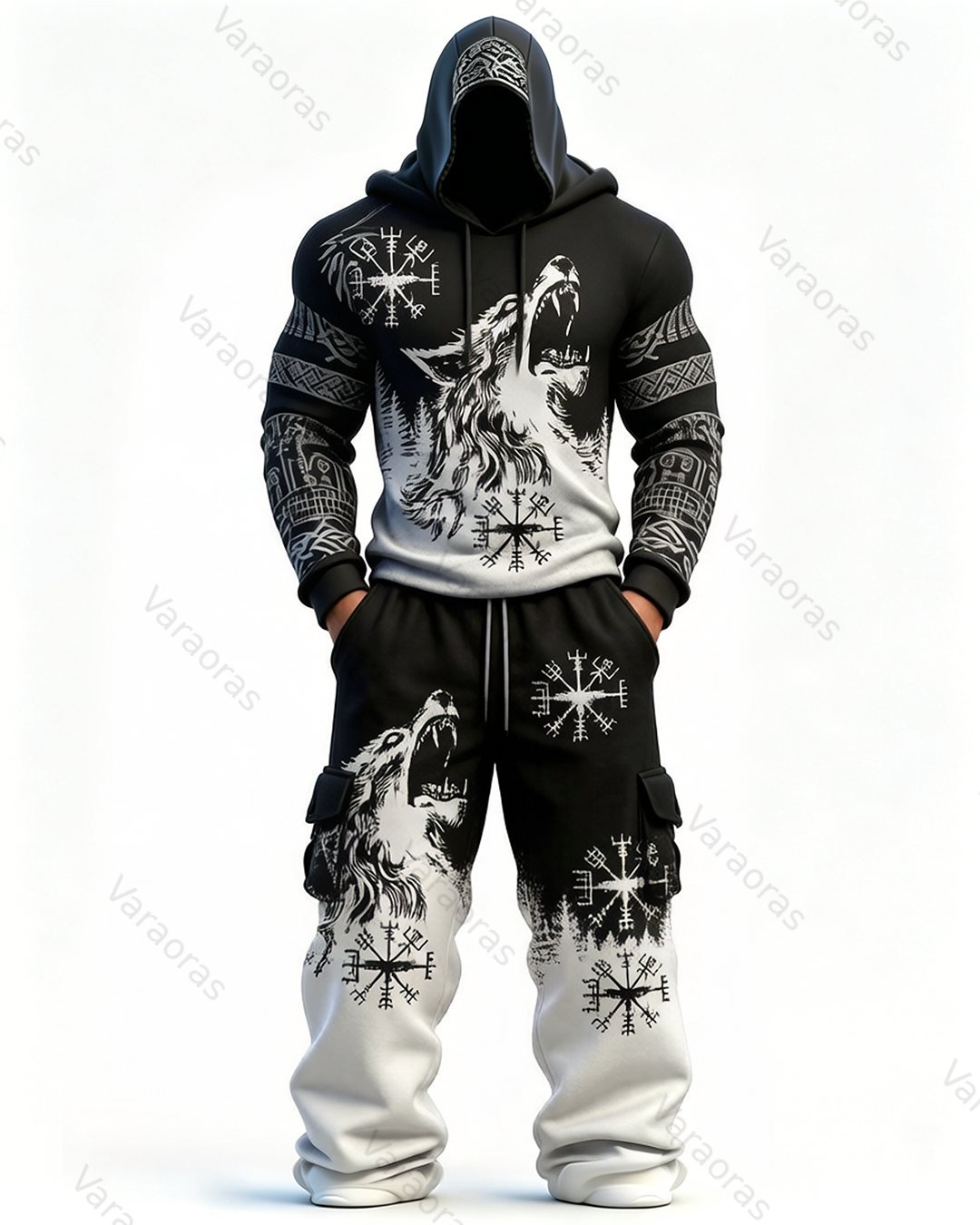 Men's Fashion Embroidered Hoodie and Pants Two-Piece Set  1836