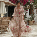 Women's Vintage Floral Embroidered Linen Blend Dress 1d45
