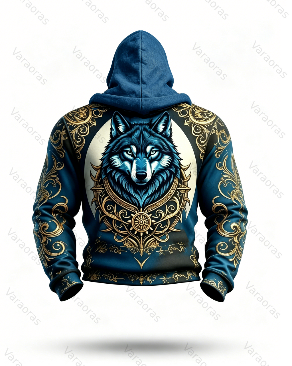 Men's Fashion Viking Contrast Color Wolf Embroidered Hoodie & Pants Two-Piece Set 2222