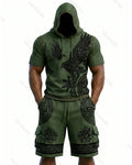 Men's Viking Contrast Color Embroidered Short-Sleeve Hoodie & Shorts Two-Piece Set 1797