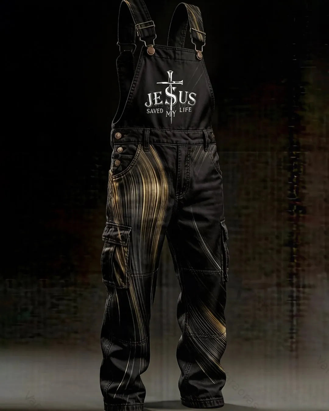 Men's Summer Fashion Faith Cross Print Overalls 1147