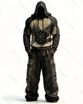 Men's Viking Color-Blocked Raven Embroidered Hoodie and Pants Two-Piece Set 8294