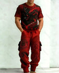Men's Viking Summer Color-Blocked Short-Sleeve Shirt and Long Pants Set 4694