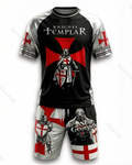 Men's Summer St. George's Day-themed Embroidered Print Short-Sleeve Shirt and Shorts Two-Piece Set 4688