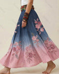 Women's elegant floral embroidered tie-dye irregular ruffled linen patchwork sleeveless dress   1804