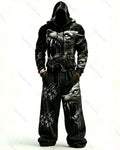 Men's Fashion Viking Contrast Color Embroidered Hoodie & Pants Two-Piece Set 3684