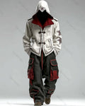 Men's Fashion Viking-Style Color-Block Pocket Hooded Top & Pants Two-Piece Set 3536