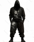 Men's Summer Fashion Gothic Skull Gradient Hooded Top and Pants Two-Piece Set  6809