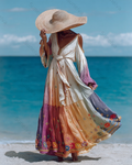 Seaside Vacation Bohemian Style Full-Length Dress 8474