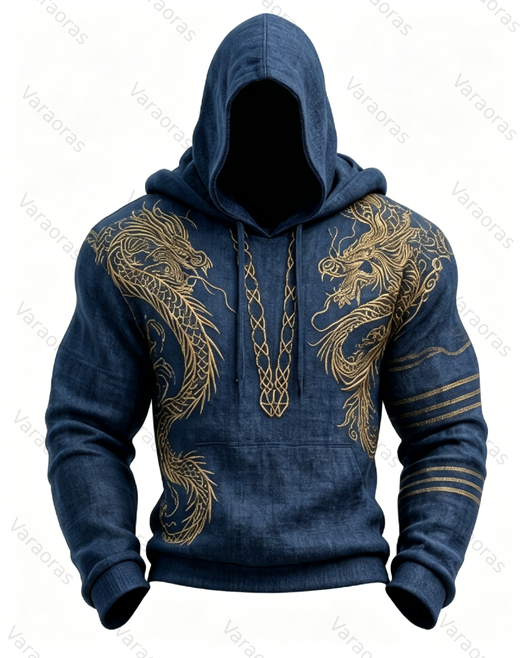Men's Fashion Viking Contrast Color Embroidered Hoodie & Pants Two-Piece Set 8651