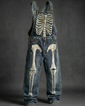Men's Fashionable and Playful Color-Blocked Skull-Print Overalls 4964