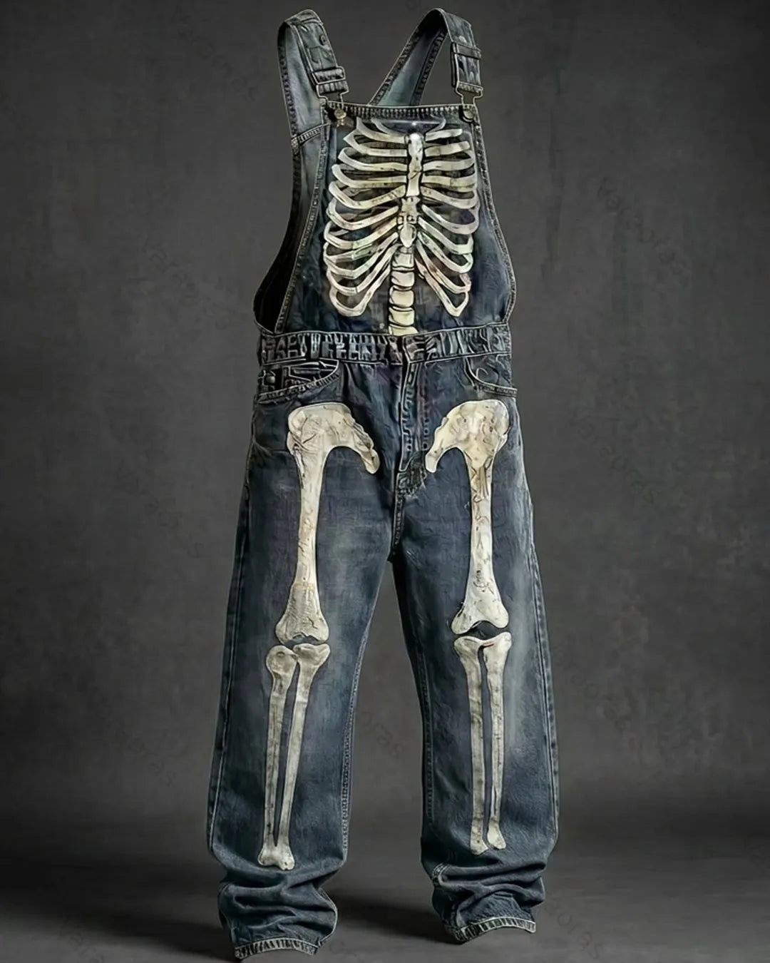 Men's Fashionable and Playful Color-Blocked Skull-Print Overalls 4964