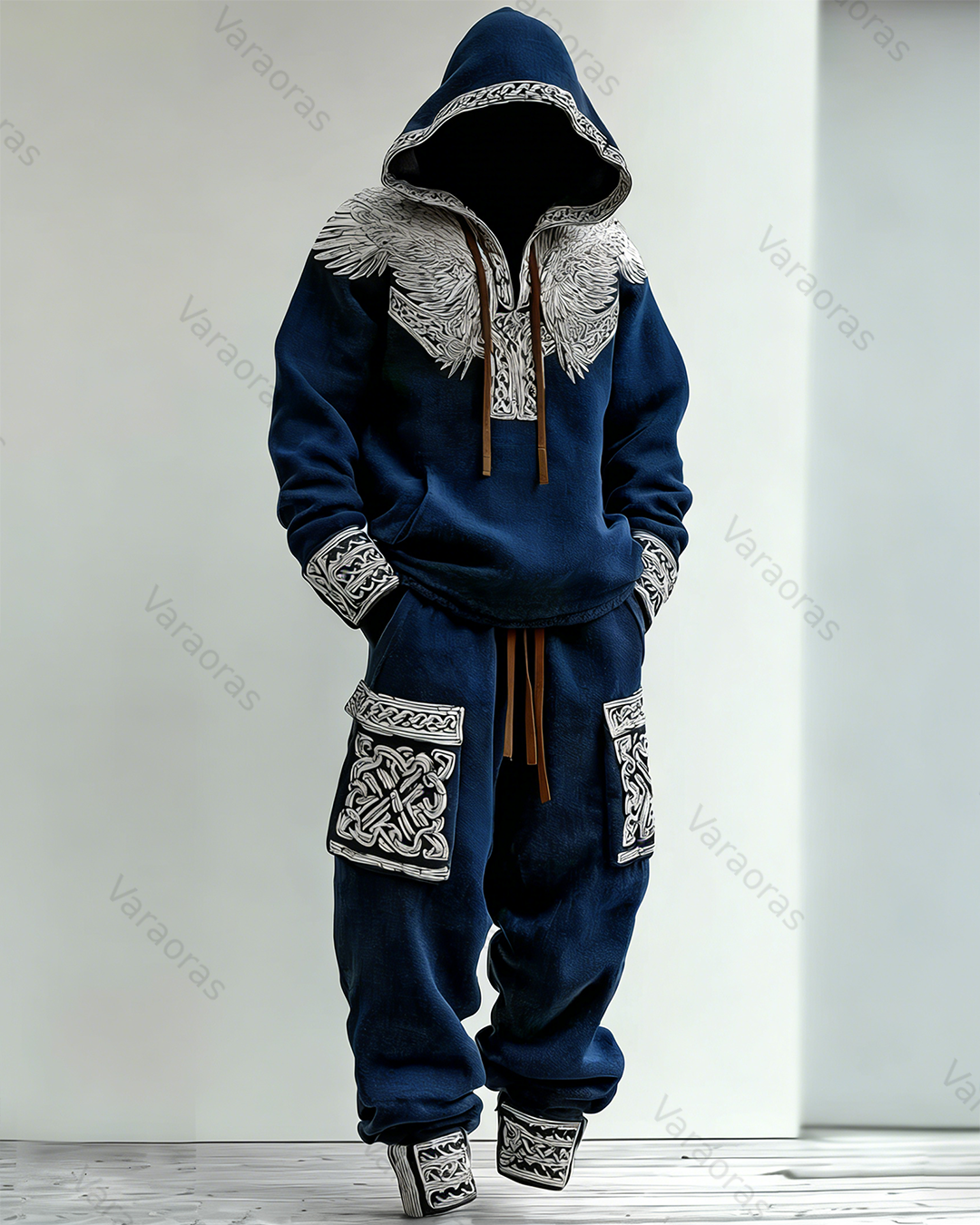 Men's Fashion Viking Linen Hoodie and Pants Two-Piece Set 2951
