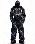 Men's Fashion Viking Contrast Color Embroidered Hoodie & Pants Two-Piece Set 1120