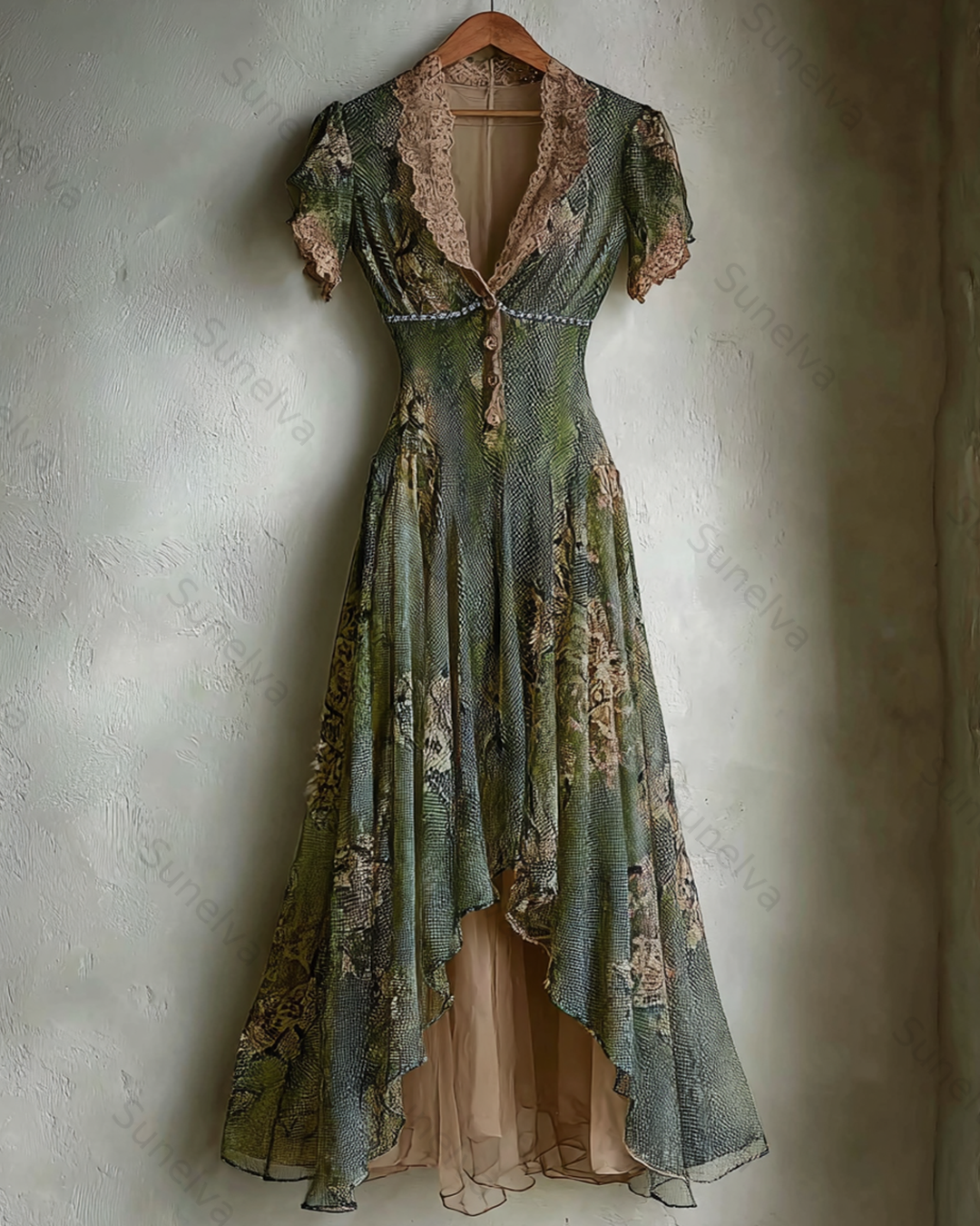 Women's Elegant Snake Print Irregular Ruffle Mesh Dress 1747