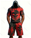 Men's Fashion Vintage Contrast Color Skull Embroidered Hoodie & Pants Two-Piece Set 5721