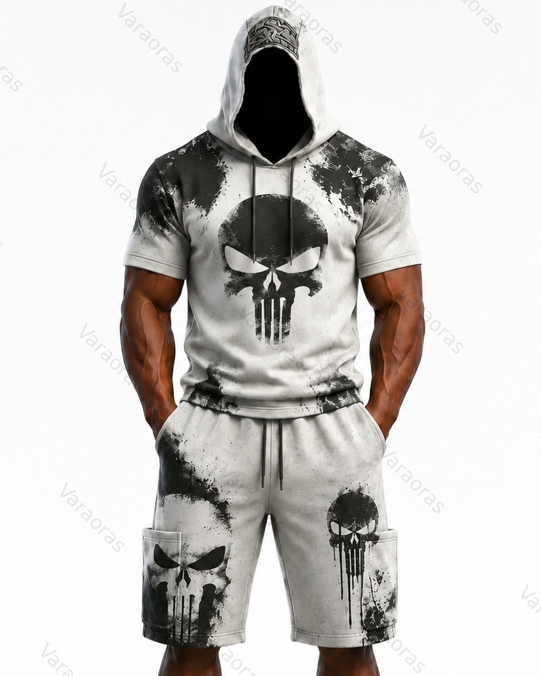 Men's Fashion Skull Print Hoodie & Pants Two-Piece Set 8625