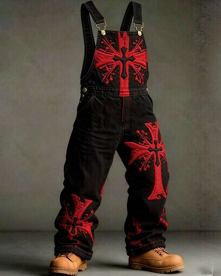 Men's Summer Outdoor Fashion Viking Cross Embroidered Overalls 4129