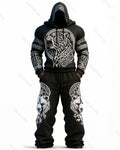 Men's Fashion Viking Contrast Color Bear Embroidered Hoodie & Pants Two-Piece Set 9859