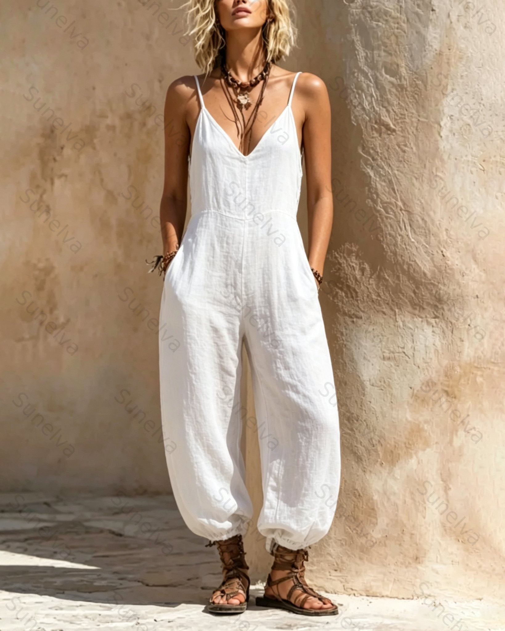 Elegant and Stylish Women's Boho-Style Embroidered Jumpsuit  1357