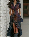 Women's Summer Elegant Star and Moon Embroidered Dress  3305