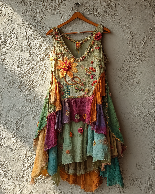 Vintage color-blocked floral mini dress 8084