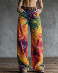 Women's Spring Outdoor Comfortable Fashion Color Tie-Dye Heart Embroidered Jeans  4131