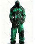 Men's Fashion Viking Contrast Color Skull Embroidered Hoodie & Pants Two-Piece Set 6893