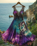 Women's Summer Vacation Fashionable and Elegant Irregular Tie-Dye Dress 9256