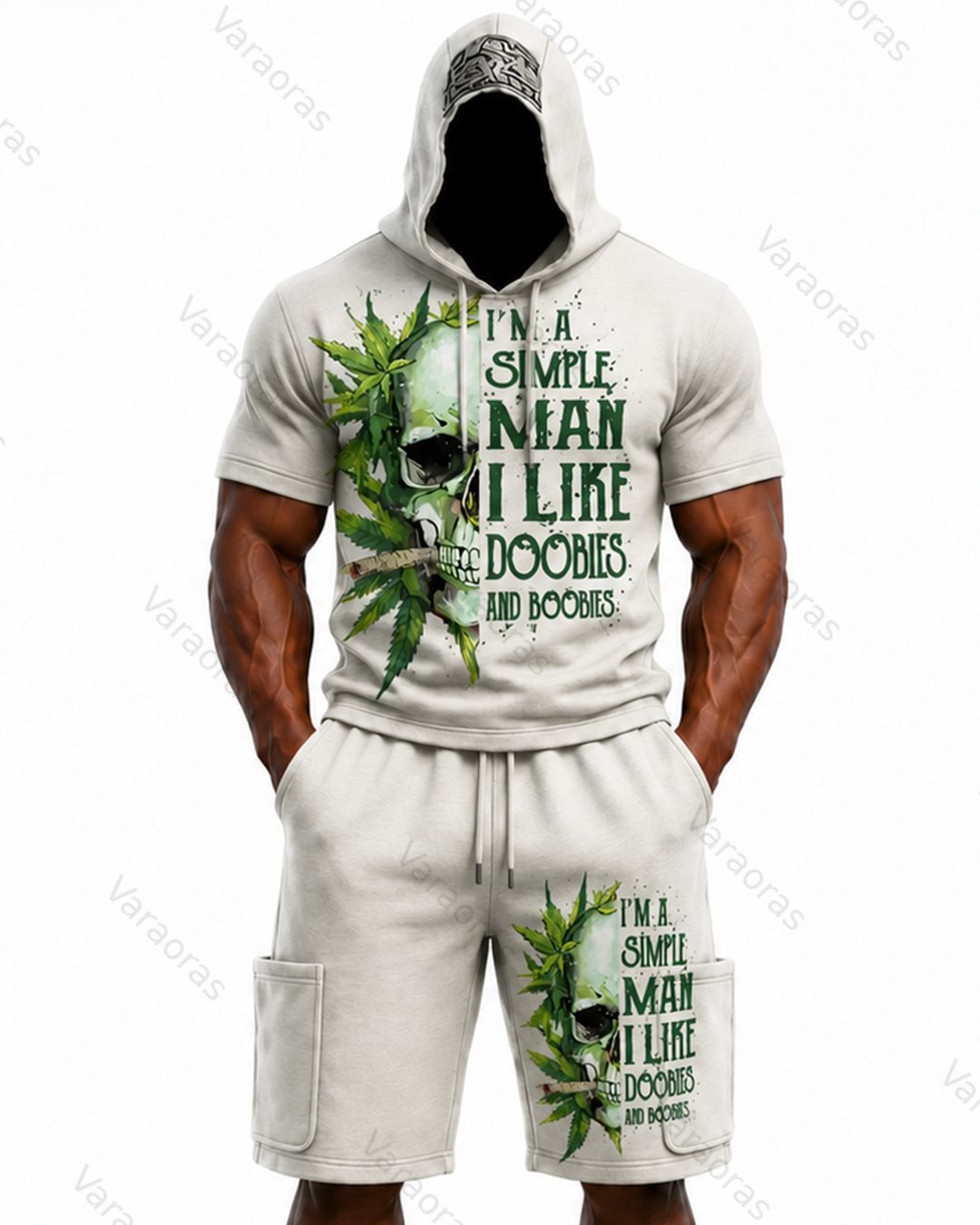 Men's Fashion Skull Print Hoodie & Pants Two-Piece Set 6006