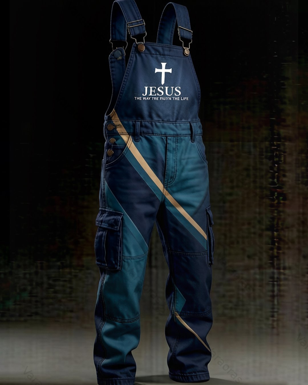 Men's Summer Fashion Faith Cross Print Overalls 7271