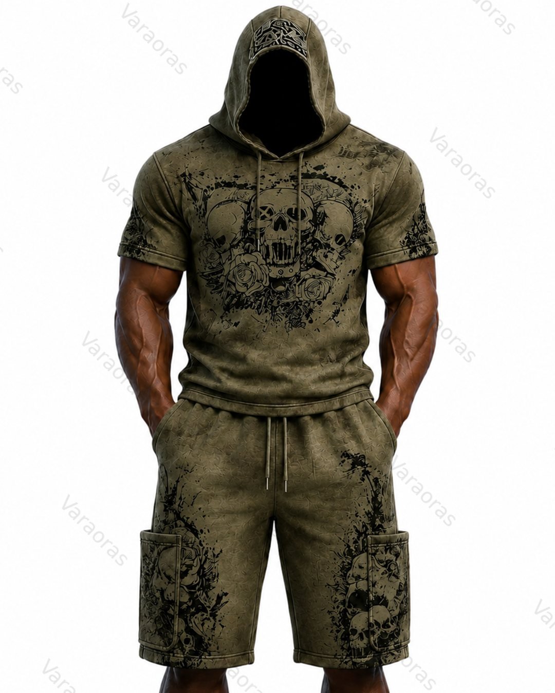 Men's Fashion Skull Print Hoodie & Pants Two-Piece Set 7799